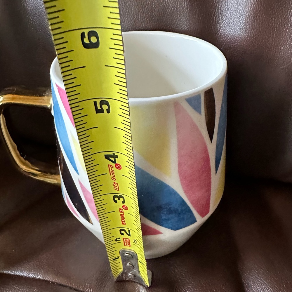 Colorful ceramic mug with gold handle. Hand wash only. Microwave safe. - Picture 3 of 7